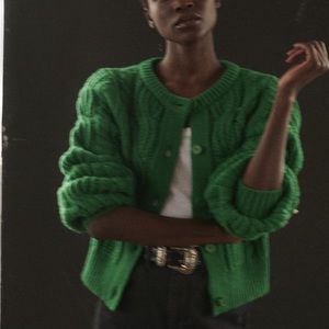 Kooples cable green sweater cardigan